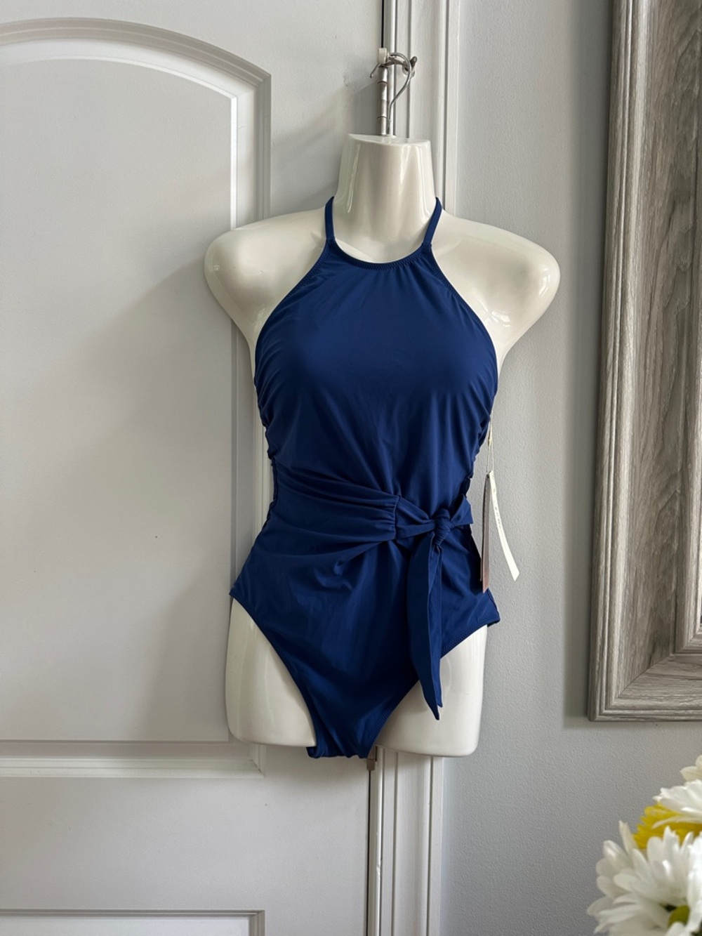 Women’s Blue One-Piece Swimsuit with Side Tie